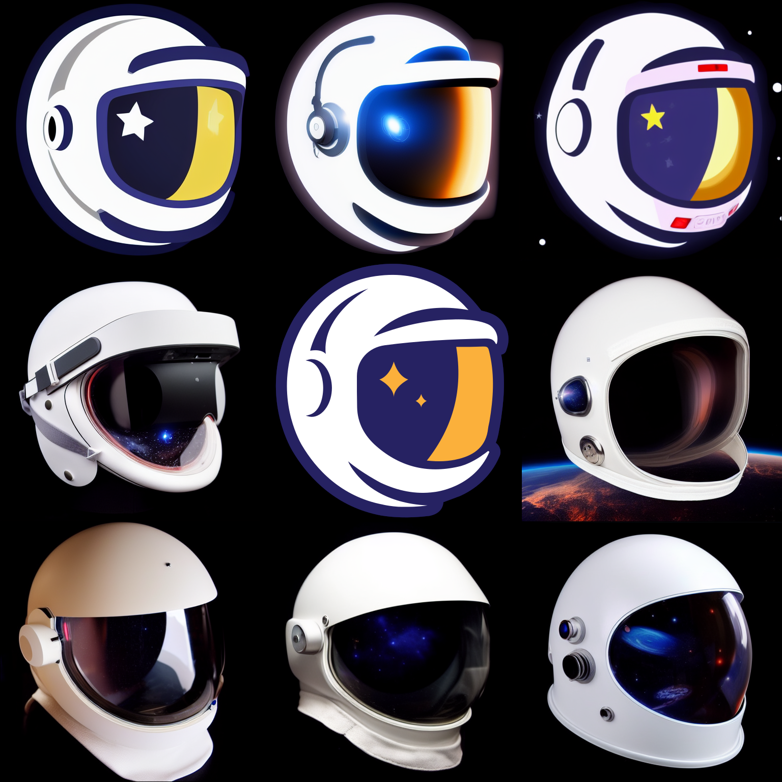 Various space suit helmets