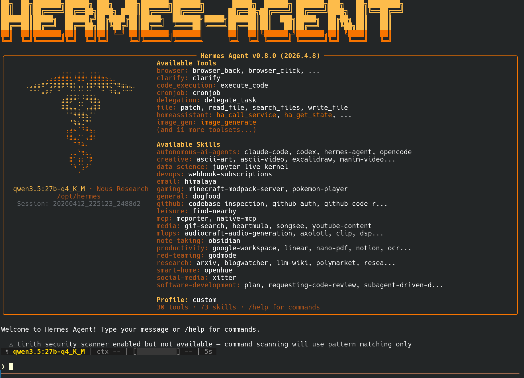 Hermes Agent running in gVisor.
